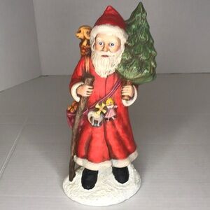 CERAMIC SANTA basket of toys tree puppy walking stick Christmas decor